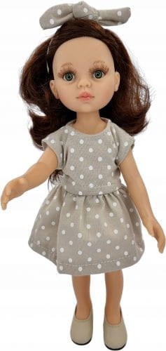 Sukienka beżowa w groszki, opaska i majteczki dla lalki Paola Reina Amigas 32 cm