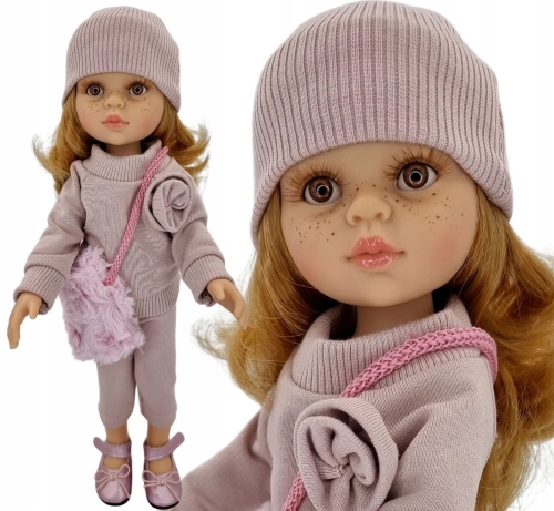 Komplet dla lalki Paola Reina Amigas 32 cm pudrowy róż dresy, czapeczka, futrzana torebka