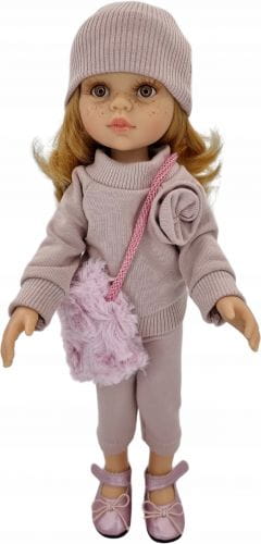 Komplet dla lalki Paola Reina Amigas 32 cm pudrowy róż dresy, czapeczka, futrzana torebka