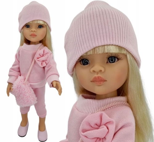 Komplet dla lalki Paola Reina Amigas 32 cm różowe dresy, czapeczka, futrzana torebka