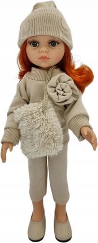Komplet dla lalki Paola Reina Amigas 32 cm beżowe dresy, czapeczka, futrzana torebka