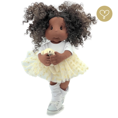 Lalka 38 cm Lullu Dolls Sofia w ubranku, maskotka Misio, 3 warianty wyboru, na zdjęciu wariant 2 ruchomy szkielet