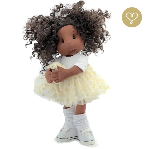 Lalka 38 cm Lullu Dolls Sofia w ubranku, maskotka Misio, 3 warianty wyboru, na zdjęciu wariant 2 ruchomy szkielet