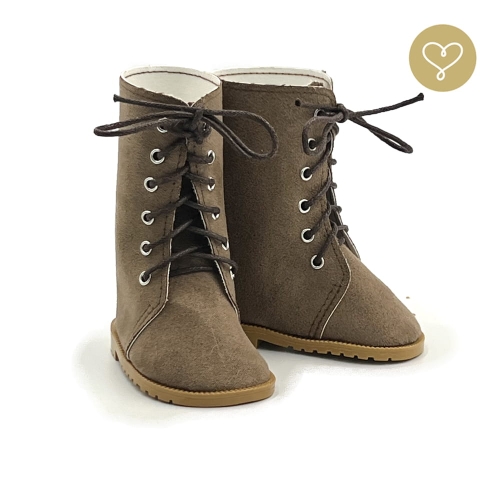 Buty zamszowe ciemny beż dla lalki 38 cm Lullu Dolls wysokie, wiązane
