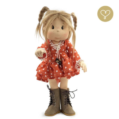 Buty zamszowe ciemny beż dla lalki 38 cm Lullu Dolls wysokie, wiązane