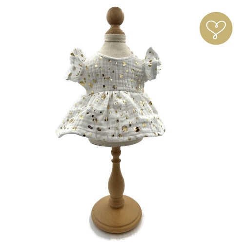 Sukienka biała muślinowa w złote kropeczki dla lalki 38 cm Lullu Dolls