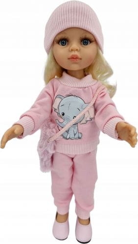 Komplet dla lalki Paola Reina Amigas 32 cm różowe dresy, czapeczka, futrzana torebka, aplikacja na bluzie
