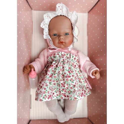 Lalka Hiszpańska 30 cm ASI 0456440 Oli, bobas bez włosów, miękki brzuszek, w ubranku, buteleczka