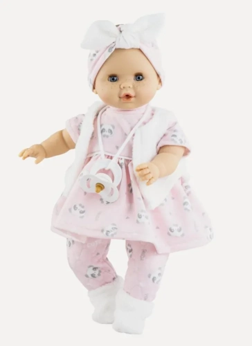 Lalka Hiszpańska 36 cm Paola Reina 08037 Sonia, bobas miękki brzuszek, zamyka oczy, płacze, mówi: mama, papa, bez włosów, w ubranku
