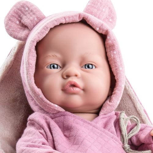 Lalka Hiszpańska 45 cm Paola Reina 05190 Bebita, bobas cały z winylu, dziewczynka, bez włosów, w ubranku, kocyk