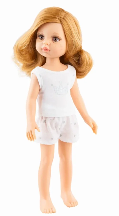 Lalka Hiszpańska 32 cm Paola Reina Amigas 13224 Noemi, klasyczna, cała z winylu, w piżamce, złotoblond włosy, brązowe oczy, piegi na buzi