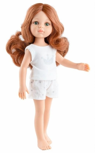 Lalka Hiszpańska 32 cm Paola Reina Amigas 13219 Cristi, klasyczna, cała z winylu, w piżamce, rude włosy do pasa, zielone oczy, piegi na buzi