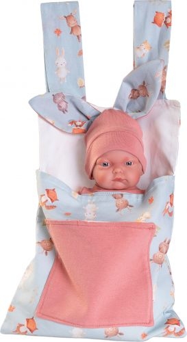 Lalka Hiszpańska 26 cm Antonio Juan 84093 Pitu, bobas cały z winylu, chłopiec, bez włosów, w ubranku, torba nosidełko - można przymocować ją do hulajnogi