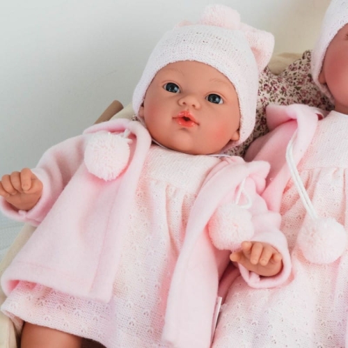 Lalka Hiszpańska 36 cm ASI 0401620 Koke, bobas bez włosów i rzęs, miękki brzuszek, w różowym ubranku