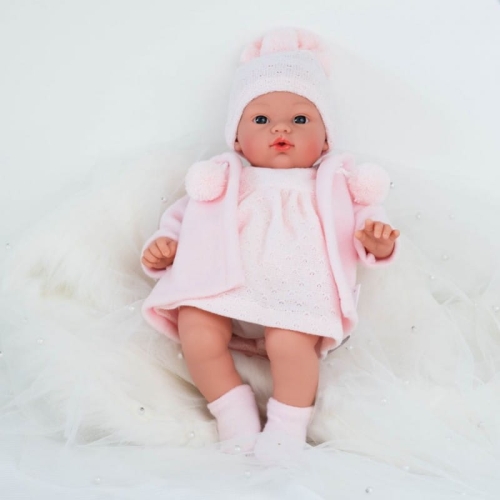 Lalka Hiszpańska 36 cm ASI 0401620 Koke, bobas bez włosów i rzęs, miękki brzuszek, w różowym ubranku