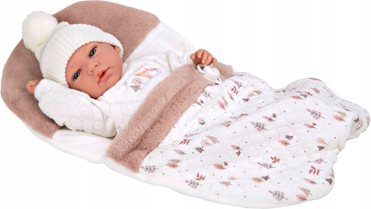 Lalka Hiszpańska 40 cm Arias 60821 bobas bez włosów miękki brzuszek, w ubranku, smoczek, śpiworek