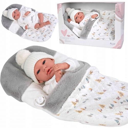 Lalka Hiszpańska 40 cm Arias 60822 bobas bez włosów miękki brzuszek, w ubranku, smoczek, śpiworek