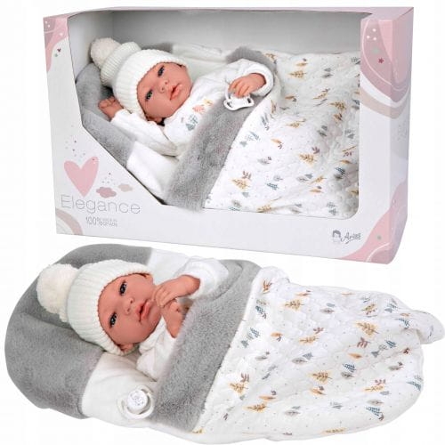 Lalka Hiszpańska 40 cm Arias 60822 bobas bez włosów miękki brzuszek, w ubranku, smoczek, śpiworek