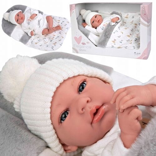 Lalka Hiszpańska 40 cm Arias 60822 bobas bez włosów miękki brzuszek, w ubranku, smoczek, śpiworek