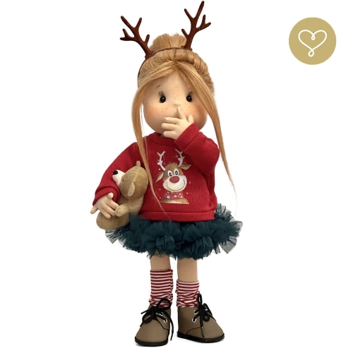 Lalka 38 cm Lullu Dolls Olga w ubranku, maskotka Misio, 3 warianty wyboru, na zdjęciu wariant 3 kolekcjonerski