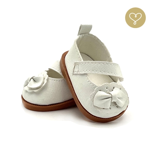 Buty białe 2 dla lalki 38 cm Lullu Dolls z paseczkiem i kokardką