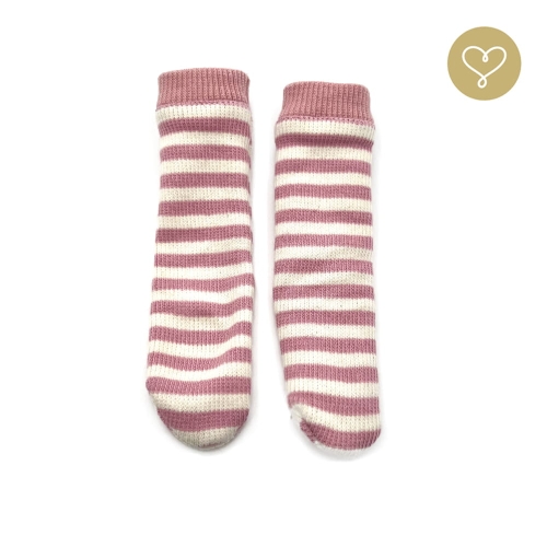 Skarpetki dla lalki 38 cm Lullu Dolls, uszyte z prążkowanej dzianiny,  białe w różowe paseczki