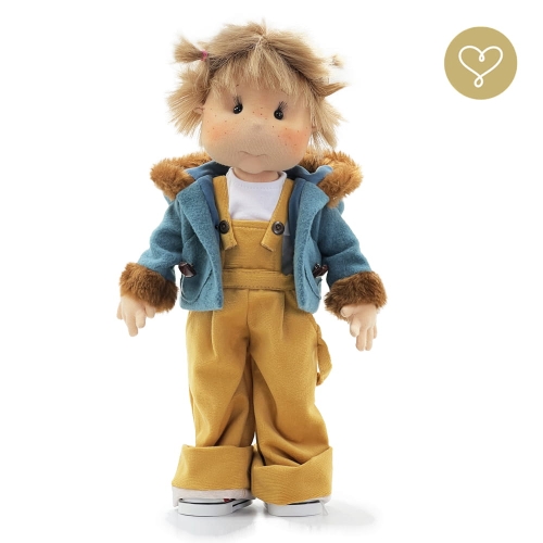Welurowe spodnie ogrodniczki 6 dla lalki 38 cm Lullu Dolls, z kieszeniami, kolor musztardowy