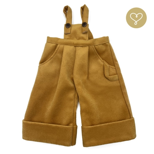 Welurowe spodnie ogrodniczki 6 dla lalki 38 cm Lullu Dolls, z kieszeniami, kolor musztardowy