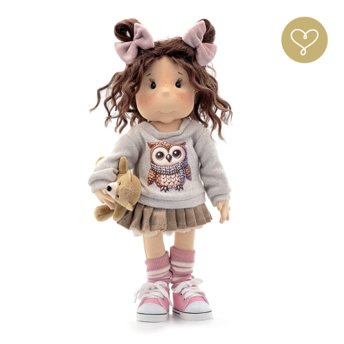 Brązowa spódnica sztruksowa Bubba dla lalki 38 cm Lullu Dolls z tiulową halką