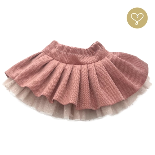 Spódnica welurowa Gaga dla lalki 38 cm Lullu Dolls w kolorze brudnego różu z tiulową halką