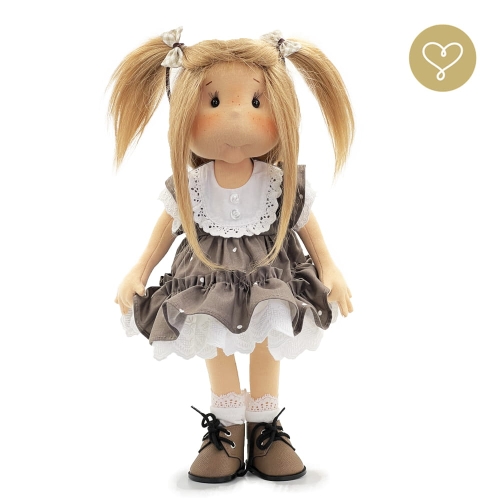 Sukienka brązowa w groszki dla lalki 38 cm Lullu Dolls bawełniana wykończona koronką