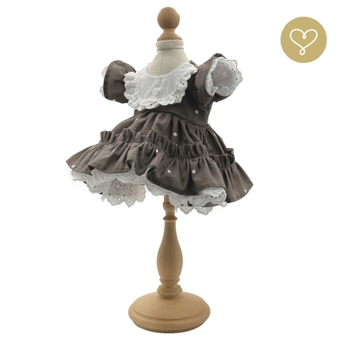 Sukienka brązowa w groszki dla lalki 38 cm Lullu Dolls bawełniana wykończona koronką