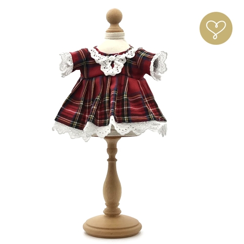 Sukienka w czerwoną kratę wykończona białą bawełnianą koronką dla lalki 38 cm Lullu Dolls