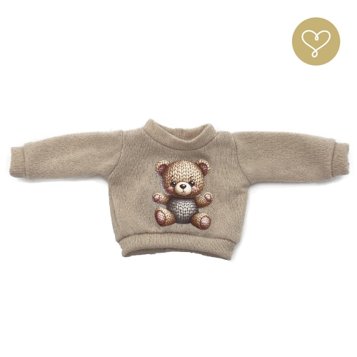 Sweter Misio dla lalki 38 cm Lullu Dolls, beżowy, aplikacja misia