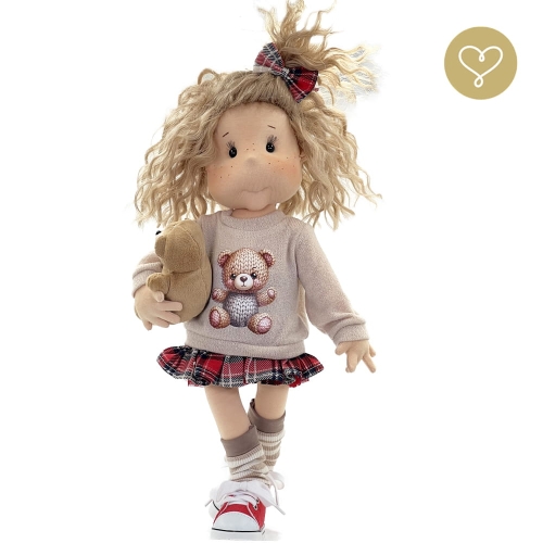 Sweter Misio dla lalki 38 cm Lullu Dolls, beżowy, aplikacja misia