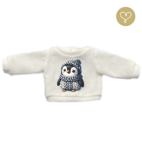 Sweter Pingwinek dla lalki 38 cm Lullu Dolls, biały, aplikacja pingwinek