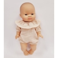 Kombinezon muślinowy z falbanką dla lalki Miniland 38 cm, Paola Reina 34 cm i Minikane 34 cm - krem