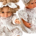 Opaska muślinowa dla lalki Miniland 38 cm, Paola Reina 34 cm, Minikane 34 cm - krem, jabłuszka