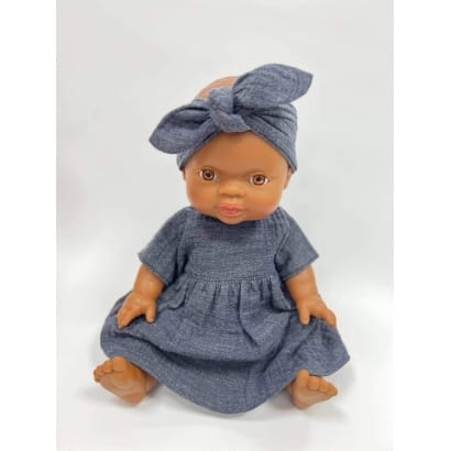 Sukienka muślinowa dla lalki Miniland 38 cm, Paola Reina 34 cm i Minikane 34 cm - granatowa