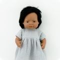 Sukienka muślinowa dla lalki Miniland 38 cm, Paola Reina 34 cm i Minikane 34 cm - szara