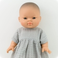 Sukienka muślinowa dla lalki Miniland 38 cm, Paola Reina 34 cm i Minikane 34 cm - szara