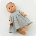 Sukienka muślinowa dla lalki Miniland 38 cm, Paola Reina 34 cm i Minikane 34 cm - szara