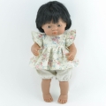 Komplet lniane bloomersy i tunika retro łączka dla lalki Miniland 38 cm, Paola Reina 34 cm i Minikane 34 cm