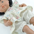 Komplet lniane bloomersy i tunika retro łączka dla lalki Miniland 38 cm, Paola Reina 34 cm i Minikane 34 cm
