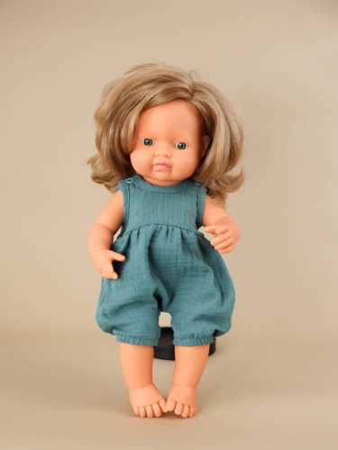 Kombinezon muślinowy dla lalki Miniland 38 cm - Frosty Green