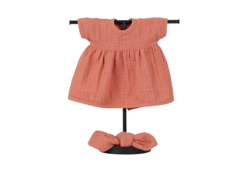 Sukienka muślinowa i opaska dla lalki Miniland 38 cm, Paola Reina 34 cm i Minikane 34 cm - Terra Cotta