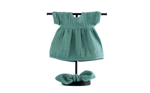 Sukienka muślinowa i opaska dla lalki Miniland 38 cm, Paola Reina 34 cm i Minikane 34 cm - Frosty Green zielona