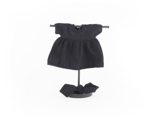 Sukienka muślinowa i opaska dla lalki Miniland 38 cm, Paola Reina 34 cm i Minikane 34 cm - Pure Black