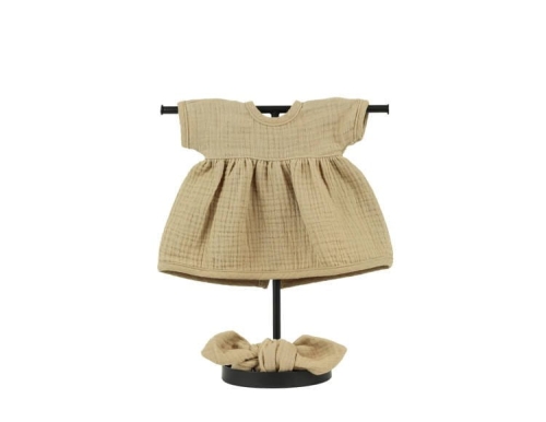 Sukienka muślinowa i opaska dla lalki Miniland 38 cm, Paola Reina 34 cm i Minikane 34 cm - Cappuccino