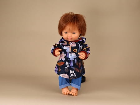 Płaszczk przeciwdeszczowy dla lalki Miniland 38 cm, Paola Reina 34 cm i Minikane 34 cm - Mushrooms